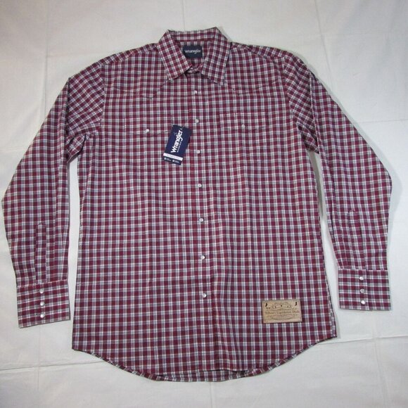 Wrangler Men's Long Sleeve Classic Fit Plaid Snap Western Shirt - Burgundy - Picture 2 of 3